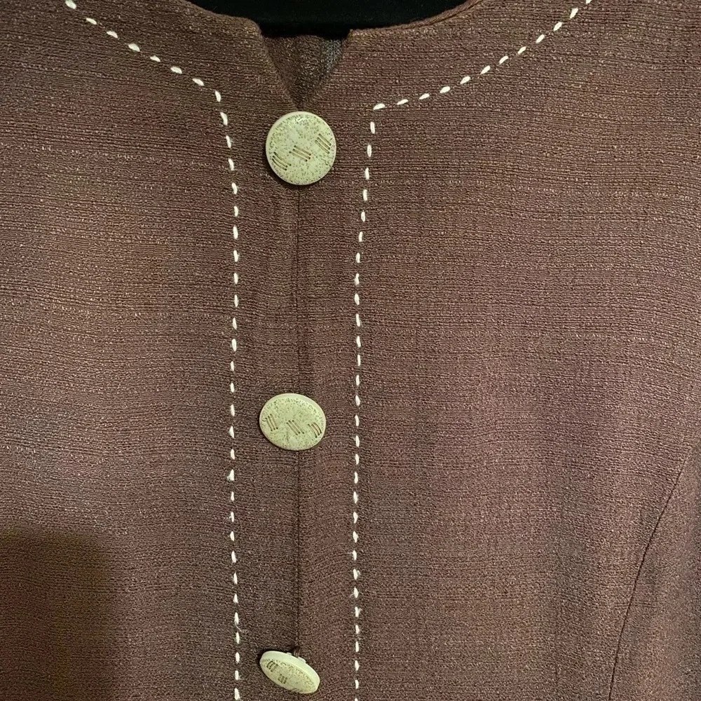 Leslie Fay Vintage Rich Brown Faux Button Front Women’s Dress Size 14 - Picture 4 of 7